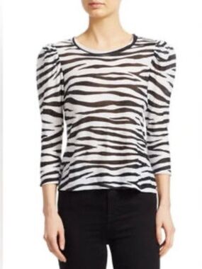 NWT A.L.C. Karlie Zebra-Print 3/4 Puff Sleeve Top